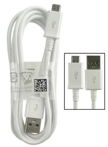 Micro USB adatkábel, töltőkábel, fehér, 2A 1m, gyári, Samsung ECB-DU4AWE