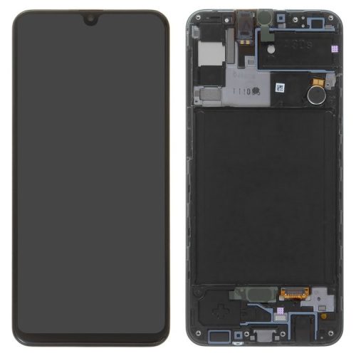 Samsung Galaxy A30s LCD kijelző, érintőpanel, kijelző kerettel, fekete, gyári, SM-A307
