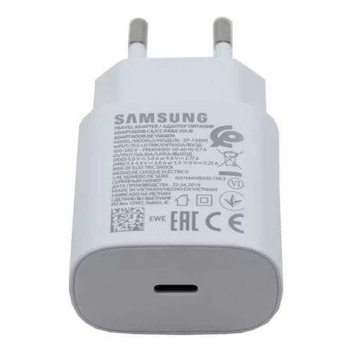 Samsung EP-TA800EWE 25W USB-C gyorstöltő hálózati adapter telefon töltő, fehér, gyári