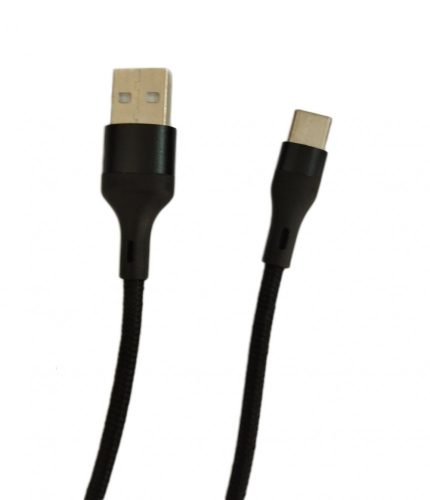 USB-C (Type-C) adatkábel, töltőkábel, USB-USB-C, nylon fonattal bevont, fekete, 2.4A 1m, Miccell VQ-D134