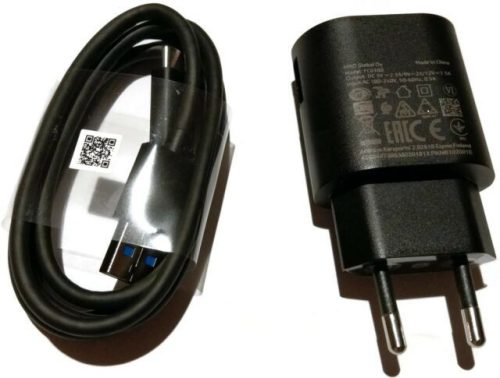 Hálózati töltőfej, adapter + Type-C adatkábel, töltőkábel, 2A, fekete, Nokia FC0100