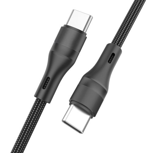 USB-C (Type-C) adatkábel, töltőkábel, gyorstöltő, nylon fonattal bevont, fekete, 60W 3A 1m, Miccell VQ-D134
