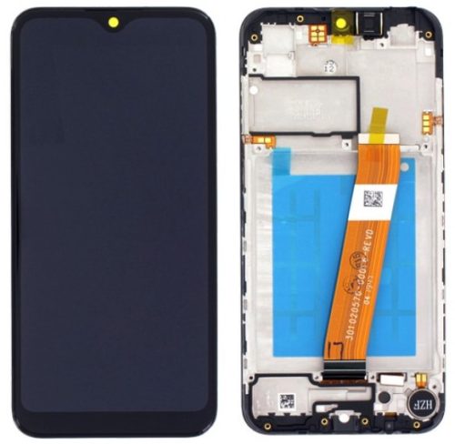 Samsung Galaxy A01 LCD kijelző, érintőpanel, kijelző kerettel, fekete, gyári, SM-A015 (keskeny kábeles)