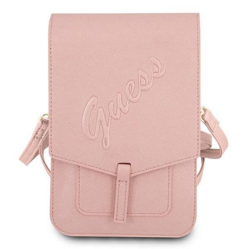 GUESS Saffiano rózsaszín telefon és bankkártya tartós táska vállpánttal
