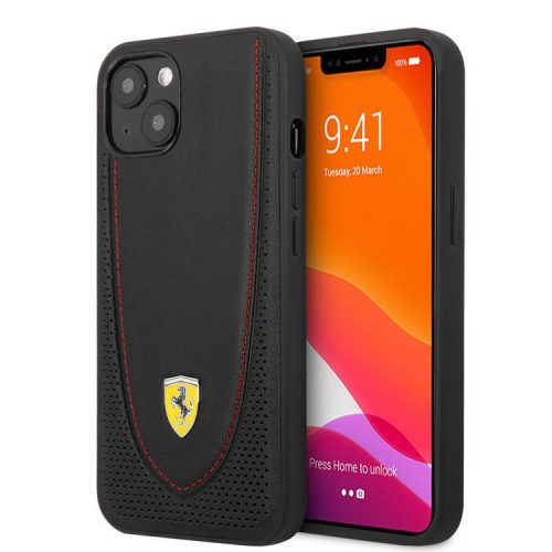 Ferrari iPhone 13 fekete hátlap tok piros csíkkal