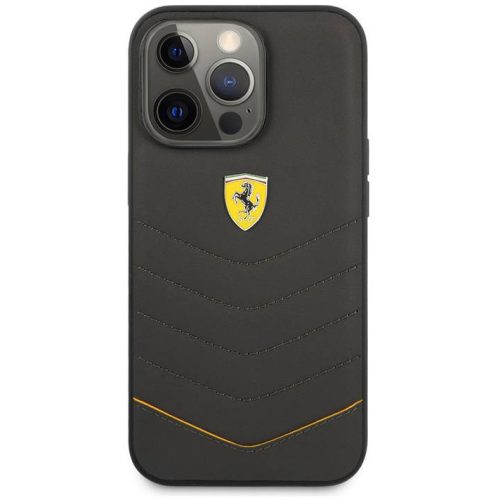 iPhone 13 Pro hátlap tok, bőr, fekete, Ferrari, FEHCP13LRQUG