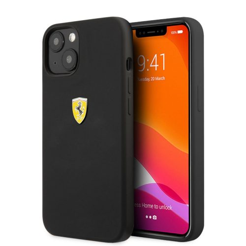 Ferrari Liquid Silicone Metal Logo iPhone 13 fekete hátlap tok