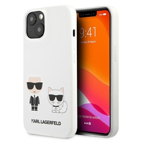 Karl Lagerfeld iPhone 13 "Karl and Choupette" mintás fehér hátlap tok