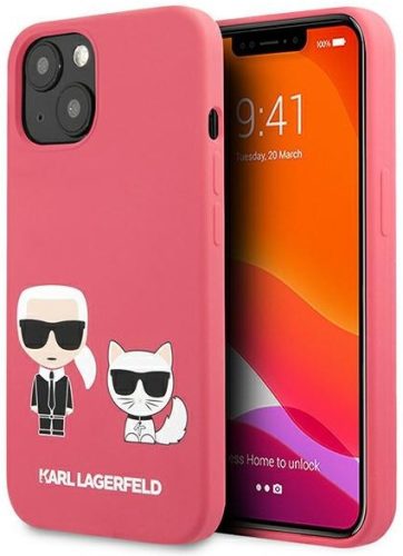 Karl Lagerfeld iPhone 13 "Karl and Choupette" mintás pink hátlap tok