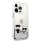 Karl Lagerfeld iPhone 13 Pro "Karl and Choupette" folyékony ezüst csillámos hátlap tok