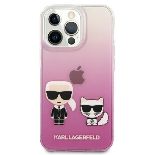 Karl Lagerfeld iPhone 13 Mini "Karl and Choupette" mintás pink-átlátszó hátlap tok