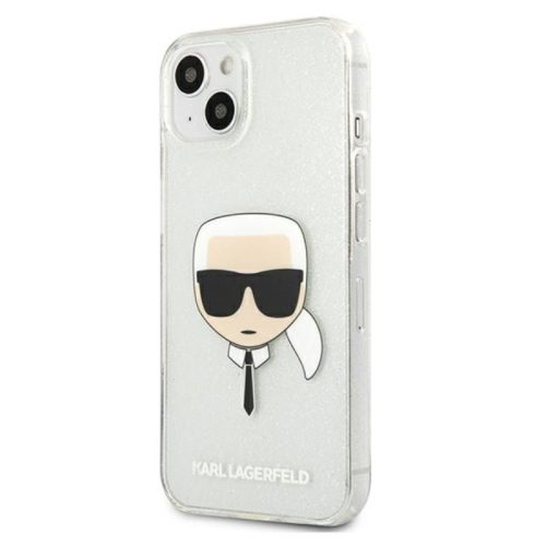 Karl Lagerfeld iPhone 13 "Karl Head" mintás csillámos ezüst hátlap tok