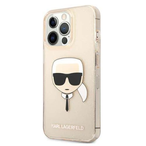Karl Lagerfeld iPhone 13 Mini "Karl Head" mintás csillámos arany hátlap tok