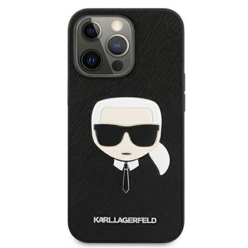 Karl Lagerfeld iPhone 13 Pro "Saffiano Karl Head" mintás fekete hátlap tok
