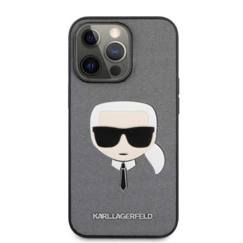 Karl Lagerfeld iPhone 13 Pro "Saffiano Karl Head" mintás szürke hátlap tok