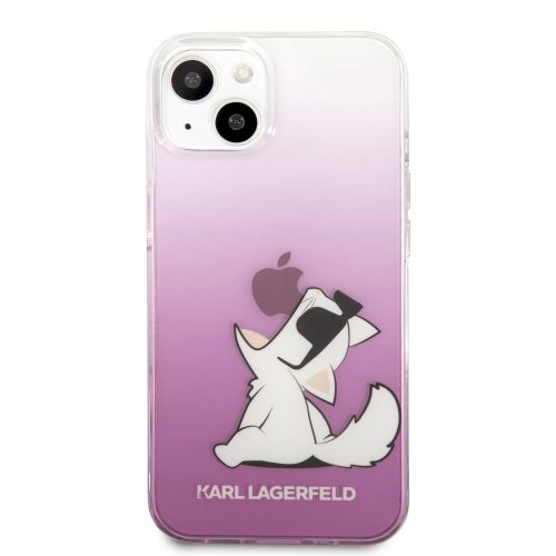 Karl Lagerfeld iPhone 13 "Choupette eat" mintás színátmenetes pink-átlátszó hátlap tok