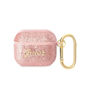   Airpods 3 szilikon tok akasztóval, pink / csillámos, GUESS GUA3HGGSHP