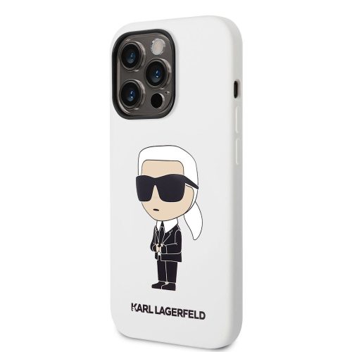 iPhone 14 Pro szilikon tok, hátlap tok, fehér, Karl Lagerfeld, KLHCP14LSNIKBCH