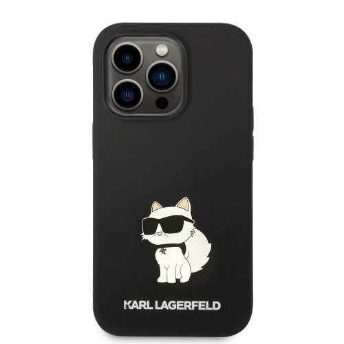 iPhone 14 Pro szilikon tok, hátlap tok, fekete, Karl Lagerfeld, KLHCP14LSNCHBCK