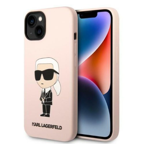 iPhone 14 Pro szilikon tok, hátlap tok, rózsaszín, Karl Lagerfeld, KLHCP14LSNIKBCP