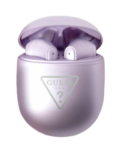 Guess vezeték nélküli fülhallgató, stereo bluetooth headset töltőtokkal, TWS, lila, Guess Triangle Logo GUTWST82TRU
