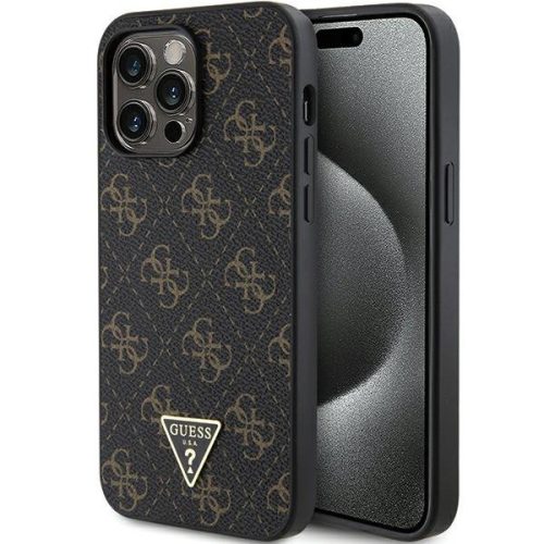 iPhone 15 Pro Max hátlap tok, PU, fekete, GUESS Triangle Metal Logo (GUHCP15XPG4GPK)