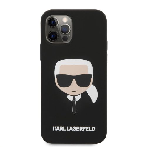 Telefon tok, iPhone 12 Mini szilikon tok, hátlap tok, fekete, Karl Lagerfeld