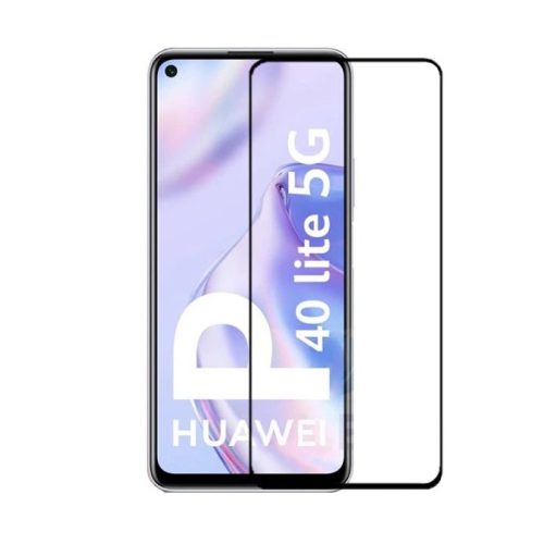 Huawei P40 Lite 5G üvegfólia, tempered glass, előlapi, 9D, edzett, hajlított, fekete kerettel