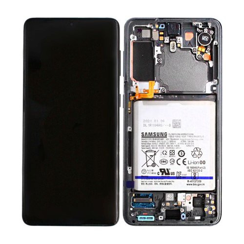 Samsung Galaxy S21 5G LCD kijelző, érintőpanel, szürke kerettel, akkumulátorral, gyári, SM-G991