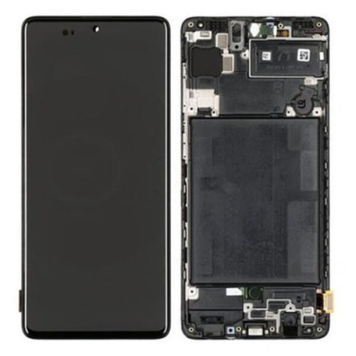 Samsung Galaxy A71 LCD kijelző, érintőpanel, kijelző kerettel, fekete, gyári, SM-A715F