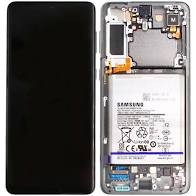 Samsung Galaxy S21 Plus 5G (S21+ 5G) LCD kijelző, érintőpanel, ezüst kerettel, akkumulátorral, gyári, SM-G996