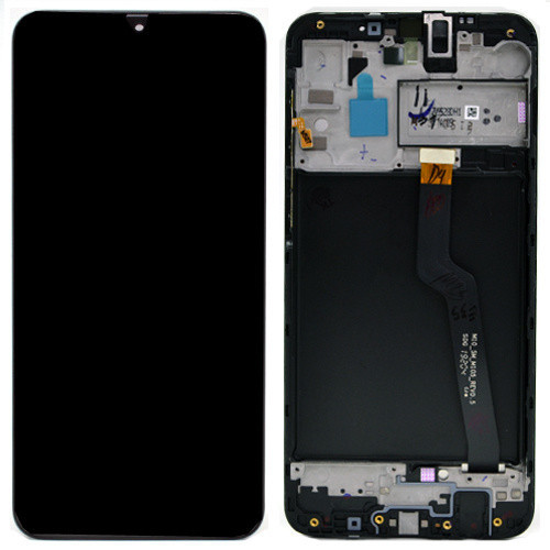 Samsung Galaxy A10 LCD kijelző, érintőpanel, kijelző kerettel, fekete, gyári, SM-A105