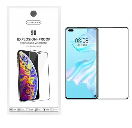 Huawei P40 üvegfólia, tempered glass, előlapi, edzett, fekete kerettel, Letang