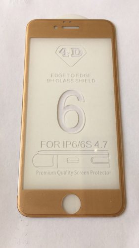 iPhone 6 / 6S üvegfólia, tempered glass, előlapi, 3D, edzett, hajlított, arany kerettel