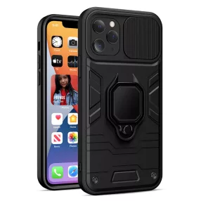   Samsung Galaxy A03s hátlap tok, telefon tok, ütésálló, kamera védővel, kitámaszható, fekete, Ring Lens