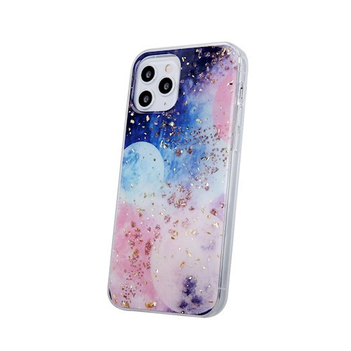 iPhone 14 Pro hátlaptok, telefon tok, műanyag, galaxis mintás, kemény, Gold Glam