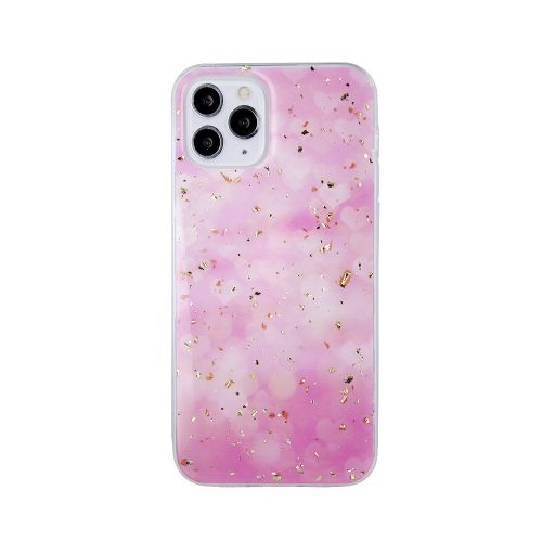 iPhone 14 hátlaptok, telefon tok, műanyag, mintás, kemény, rózsaszín, Gold Glam