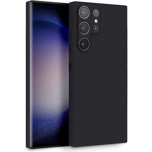 Samsung Galaxy S23 Ultra 5G szilikon tok, hátlaptok, telefon tok, velúr belsővel, matt, fekete, Silicon