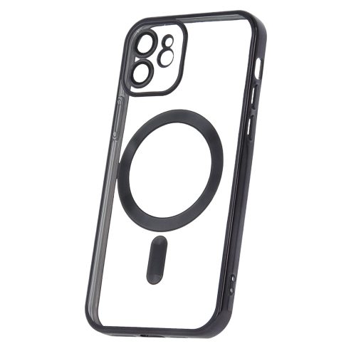 iPhone 12 szilikon tok, hátlaptok, telefon tok, MagSafe kompatibilis, átlátszó, fekete kerettel, kamera védelemmel, Color Chrome Mag