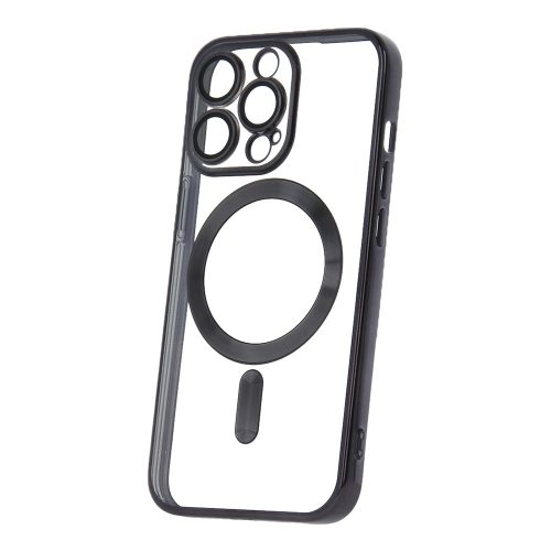 iPhone 13 Pro szilikon tok, hátlaptok, telefon tok, MagSafe kompatibilis, átlátszó, fekete kerettel, kamera védelemmel, Color Chrome Mag