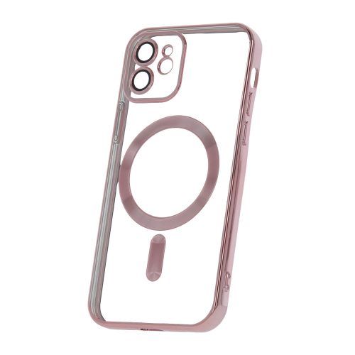 iPhone 12 szilikon tok, hátlaptok, telefon tok, MagSafe kompatibilis, átlátszó, rose gold kerettel, kamera védelemmel, Color Chrome Mag