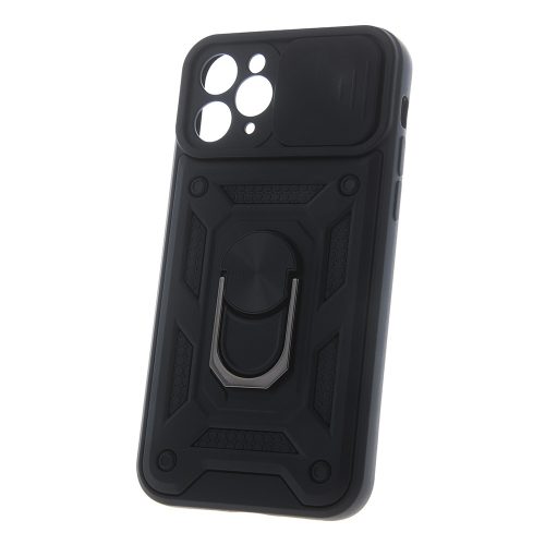 iPhone 15 Pro hátlap tok, telefon tok, kitámasztható, mágneses, ütésálló, fekete, Defender Slide