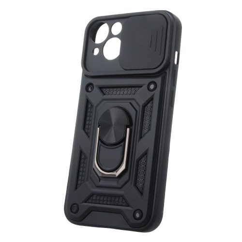 iPhone 15 Plus hátlap tok, telefon tok, kitámasztható, mágneses, ütésálló, fekete, Defender Slide