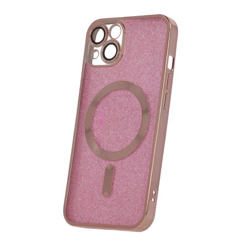 iPhone 15 Plus szilikon tok, hátlaptok, telefon tok, MagSafe kompatibilis, kamera védelem, csillámos, rózsaszín, Glitter Chrome Mag