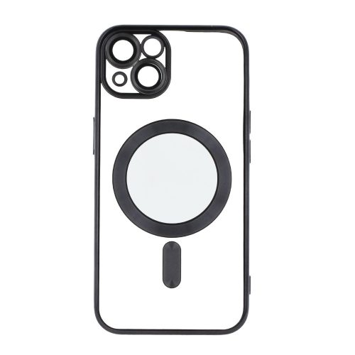 iPhone 15 szilikon tok, hátlaptok, telefon tok, MagSafe kompatibilis, átlátszó, fekete kerettel, kamera védelemmel, Color Chrome Mag