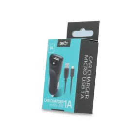   Szivartöltő fej, autós töltő + Micro usb adatkábel, töltőkábel, 1A, fekete, Setty