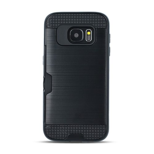 LG K10 2018 hátlap tok, telefon tok, ütésálló, bankkártyatartóval, fekete, Defender Card