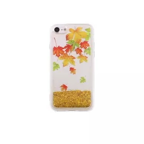   iPhone X / XS szilikon tok, hátlaptok, csillámos, folyékony, levél mintás