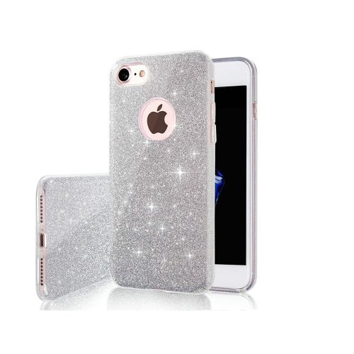 iPhone XR szilikon tok, hátlaptok, telefon tok, csillámos, ezüst, Glitter