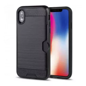   iPhone XS Max hátlap tok, telefon tok, ütésálló, bankkártyatartóval, fekete, Defender Card